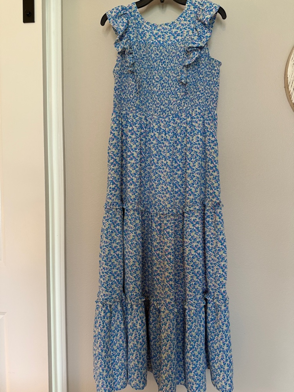 Blue Floral Ruffle Tiered Maxi Dress